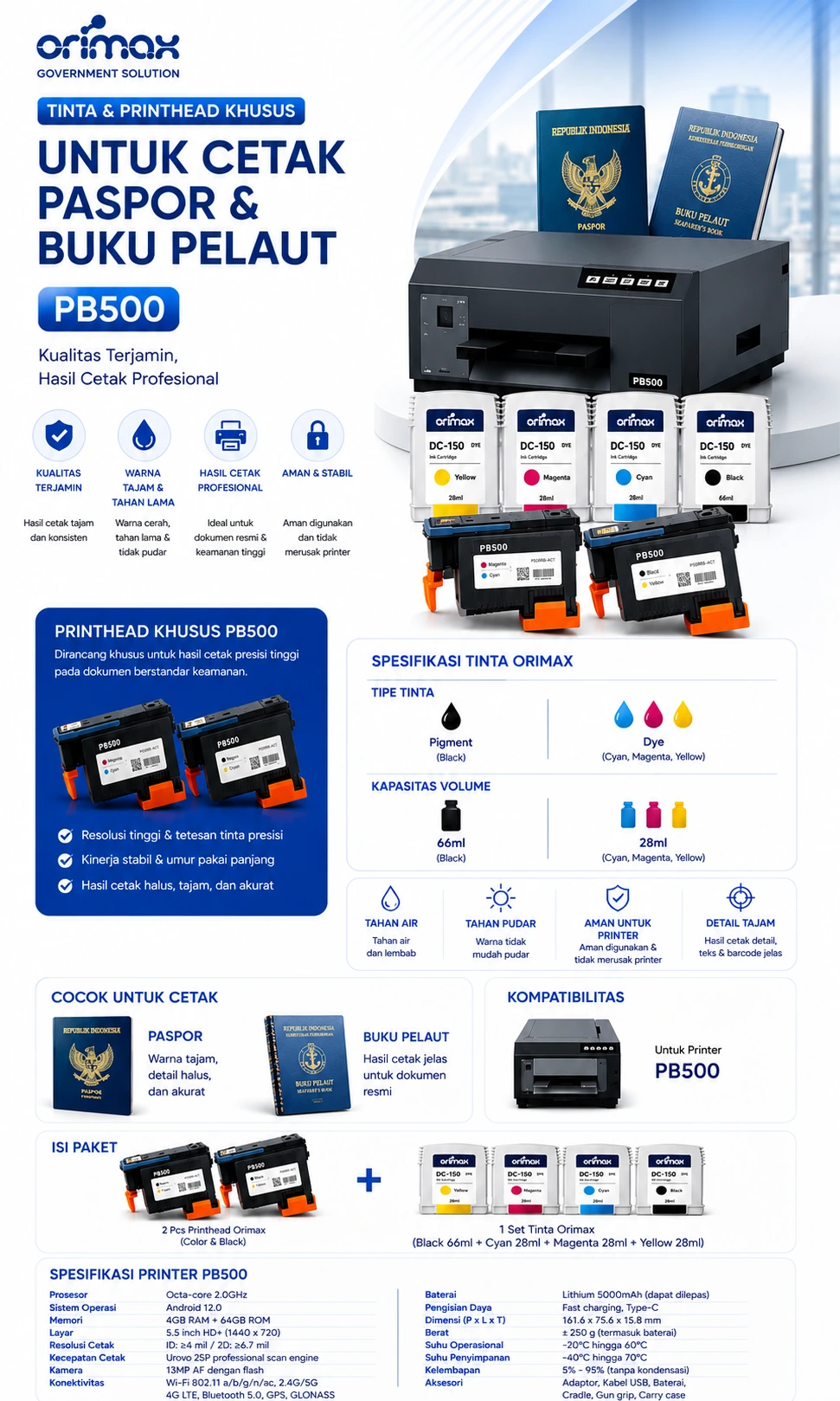 Orimax PB500 Tinta Paspor